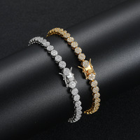 Pulsera de tenis redonda de circonita cúbica (CZ) de 5 mm al por mayor, cadena de circonitas de una sola fila con efecto helado para parejas, regalo de hip hop, conjunto de joyería personalizada para compradores