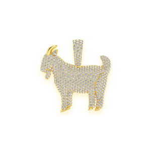 Colgante de Cabra con Diamantes Cultivados en Laboratorio, Chapado en Oro Amarillo sobre Plata de Ley 925, Diseño Único y Personalizado, Estilo Hip Hop Clásico y Brillante para Raperos - Product Image 1