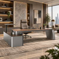 Bureau de direction moderne de luxe réglable en hauteur avec design à double courbe et finition en placage de qualité supérieure pour bureau de direction