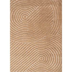 Alfombra Azalea de Lana y Seda de Bambú Anudada a Mano, Beige y Marrón, 10 mm de Grosor, Diseño Abstracto para Hogar y Pasillo, Modelo Rectangular Esk-346 - Product Image 1