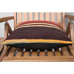 Tapis Kilim en laine multicolore 18x18 pouces tissé avec oreiller rustique à motif vintage - Product Image 5