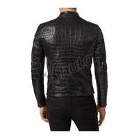 Veste de moto en cuir vintage pour homme, fermeture éclair sur le devant, personnalisée, luxe, noire, embossée, doublure en polaire, col en V, personnalisée
