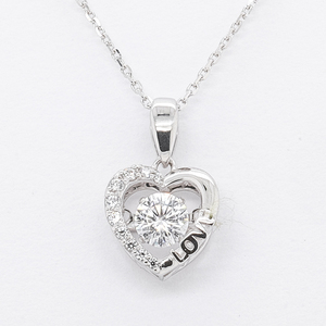 Personnalisé 14K Or Blanc Fine Jewelry Pendentif Collier pour les Femmes Vintage Brilliant Cut CZ Pierre Coeur Lien Chaîne Gravé Mariages - Product Image 1