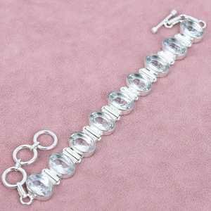 Pulsera de topacio blanco, pulsera de plata de ley 925, pulsera hecha a mano para mujer, joyería Bohemia, regalo nupcial, pulsera hecha a mano - Product Image 3
