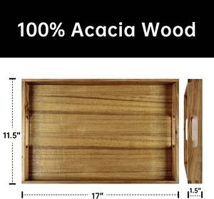 Plateau de bureau en bois d'acacia avec poignées-Plateau en bois décoratif de 17 pouces-Parfait pour l'organisateur de plateau de papier de bureau à domicile - Product Image 5