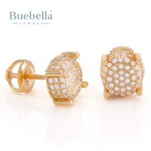 Venta caliente de los hombres S925 Plata esterlina 14K Recubrimiento de oro Moissanite Cluster Stud Pendientes Joyería de diamantes - Product Image 1