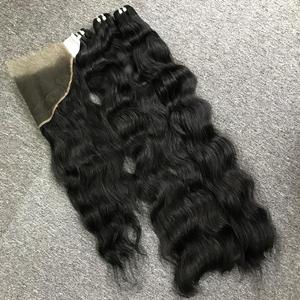 Vente en gros Cheveux Remy Vietnamiens Ondulés Naturels Stylisés Vagues Bundles Bruts Permed Frontal Machine d'extensions de cheveux humains à prix réduit - Product Image 6