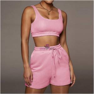 Casual Solid Sportswear Two Piece <b>Sets</b> Women 2022 Crop Top and Drawstring Shorts Matching <b>Set</b> Summer Yoga Sports <b>Set</b> - Product Image 4