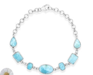 Larimar lisse fait à la main pierre précieuse 4X8mm marquise forme lunette ensemble en argent Sterling léger larimar Bracelet pour la nouvelle tendance - Product Image 6