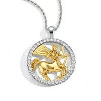 Collier Pendentif Signe Astrologique Sagittaire avec Micro-Pavé de Zircon Cubique – Bijoux Hip Hop en Gros pour les Amateurs d'Astrologie