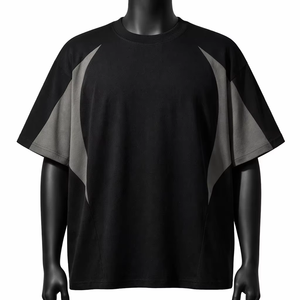 Men's Black Gray Color Blocked <b>Raglan</b> Sleeve <b>T</b>-<b>Shirt</b> Oversized Fit O-Neck Casual Anti-Wrinkle Breathable Knitted 100% - Product Image 1