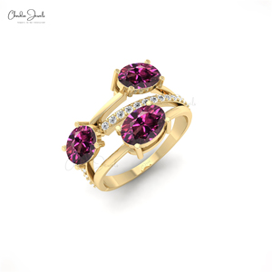โกเมน rhodolite ธรรมชาติแหวนเพชรเม็ดกลมแบบแยกก้านแหวนหมั้นทอง14K แบบแข็งดีไซน์ล่าสุด - Product Image 3