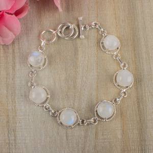 Rainbow Moonstone Tennis Charm Bracelet 925 Sterling <b>Silver</b> Handmade Zircon Luxury Jewelry for <b>Women</b> Anniversary Gift - Product Image 2