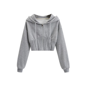 Sudadera con Capucha Corta de Invierno para Mujer, Precio Razonable, Algodón y Felpa, Logotipo Frontal, Precio de Fábrica al por Mayor - Product Image 3