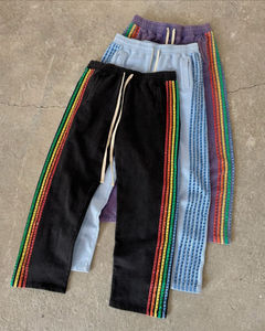Pantalon de survêtement surdimensionné vintage en coton éponge personnalisé cordon jambe large soleil délavé à l'acide strass pantalon à rayures latérales pour hommes - Product Image 1