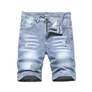 Pantalones cortos de mezclilla desgastados para hombre con logotipo personalizado a la venta 100% algodón casual patrón sólido ropa de calle Estilo Vintage - Product Image 2