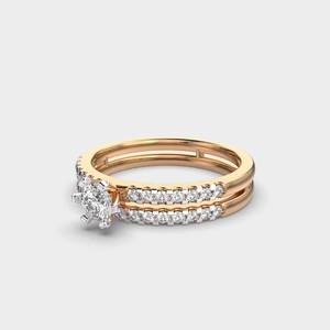 Anillo de Compromiso Solitario de Doble Hilera con Moissanita de 2 Quilates, Anillo de Boda de Oro Sólido de 14K para Ella, Joyería Fina al por Mayor - Product Image 5