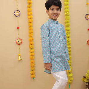 Garçons traditionnels Long coton Kurta pyjama ensemble mariage prêt bouton fermeture grande taille imprimé soie décontracté Occasion spéciale - Product Image 1