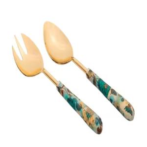 Cuchara y Tenedor de Acero Inoxidable, Cubiertos Plateados para Bodas, Cuchara para Servir Ensaladas con Mango Largo y Diseño Redondo - Product Image 4