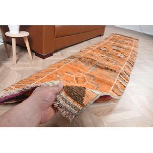 พรมเฮอร์กีขนาด 2.4x11.1 ฟุต พรมวินเทจตุรกี พรมสีน้ำตาลส้มไล่เฉด - Product Image 3