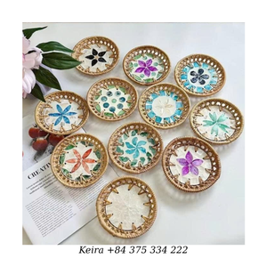 Mother of Pearl Rattan Tray Natural Rattan <b>Shell</b> Inlay Tray for Home Decor Serving Storage from Vietnam - Product Image 6