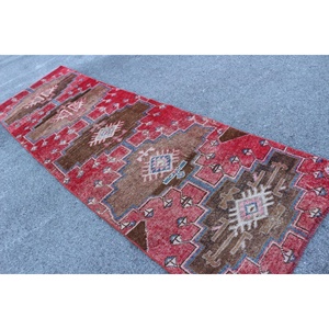 Turkish <b>Runner</b> Rug, 3.5x11.5 ft Vintage Rug, <b>Red</b> Herki Wool Rug - Product Image 4