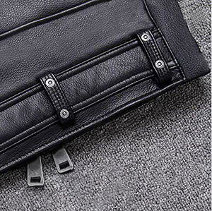 Vente en gros Veste en cuir noir véritable Style motard classique avec fermeture à glissière Veste en cuir coupe ajustée pour hommes Streetwear Moto Style - Product Image 5