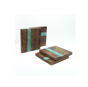 Wood and Resin Coasters for Home Office or <b>Christmas</b> Housewarming for <b>Table</b> Use Stylish Black Color Cups and Drinks - Product Image 6