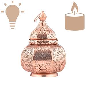 Moroccan Copper Plated Metal <b>Lantern</b> Vintage Table <b>Candle</b> <b>Holder</b> for Home Decor Wedding and Festive Event Lighting - Product Image 3