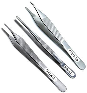 Juego de fórceps para vendaje de pulgar, 3 uds., pinzas lisas y en ángulo de dientes de acero inoxidable, herramientas médicas quirúrgicas hechas a mano por Shu & Co - Product Image 1