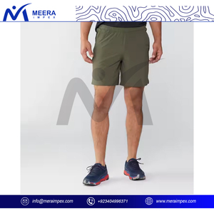 Pantalones cortos deportivos de color marrón sólido para hombre de alta calidad, cintura elástica con cordón y bolsillo interior, diseño bordado ecológico - Product Image 5