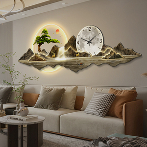 Reloj de pared, decoración de sala de estar, <span class=keywords><strong>pintura</strong></span>, nuevo fondo de sofá chino, <span class=keywords><strong>pintura</strong></span> colgante de pared, luz de <span class=keywords><strong>paisaje</strong></span> de lujo, <span class=keywords><strong>pintura</strong></span> LED - Product Image 2