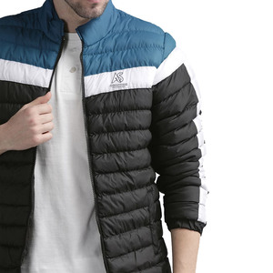 Casual Wear Fashion Standard Outdoor <b>Men</b> Puffer <b>Jacket</b> with <b>Canvas</b> Fabric Stand Collar Front Logo Customizable Features for Sale - Product Image 1