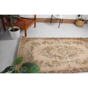 Vintage Area Rug 3.8x6.9 ft, <b>Brown</b> Green Camouflage Rug <b>Wool</b> - Product Image 4
