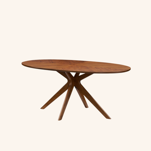 Ensemble de table à manger ovale moderne Orion en teck avec base en bois massif et plateau en placage de bois 6 places pour la maison, l'appartement ou l'hôtel - Product Image 2