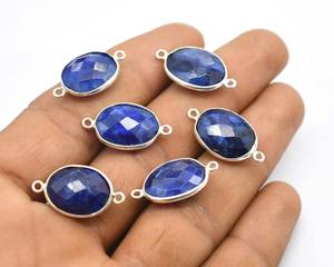 22X11mm Lapis Lazuli Connecteur Pendentif 1 Boucle Lunette Argent Plaqué Fabrication de Bijoux Charme Connecteur C119 - Product Image 4