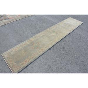 Vintage Turkish <b>Rug</b>, 2.2x10.6 ft <b>Runner</b> <b>Rug</b>, Gray Pink Abstract Wool <b>Rug</b> - Product Image 3