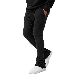 Pantalons de survêtement évasés ensemble de survêtement deux pièces pour hommes couleur noire pull à capuche coton polaire Jogging porter survêtement pour l'hiver - Product Image 4