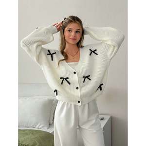 Cárdigan de manga larga con detalle de lazo y estampado de otoño para mujer - Product Image 2