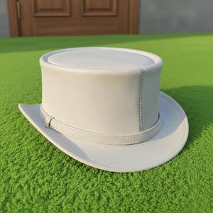 Sombrero de Copa de Cuero Blanco Repujado, Unisex, Accesorio de Disfraz para Fiesta de Halloween, para Adultos, Uso en las Cuatro Estaciones - Product Image 1