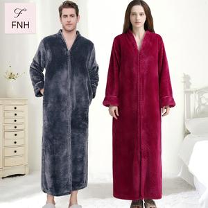 Peignoir de <span class=keywords><strong>nuit</strong></span> en flanelle <span class=keywords><strong>pour</strong></span> couple, automne-hiver, <span class=keywords><strong>pour</strong></span> <span class=keywords><strong>homme</strong></span> et <span class=keywords><strong>femme</strong></span>, grande taille, en polaire corail, avec fermeture éclair, robe de pyjama thermique, ODM Front - Product Image 1