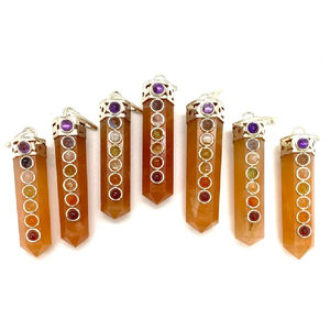 Collar con colgante de lápiz de siete chakras de Aventurina roja al por mayor, cristal curativo natural, piedras preciosas pulidas para regalos de Reiki - Product Image 1