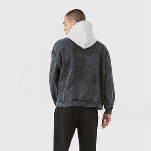 Sudadera con capucha Black Acid Wash Cuello redondo Logotipo personalizado Diseñado Ropa de invierno para hombres y mujeres Material de poliéster/algodón antiarrugas - Product Image 4