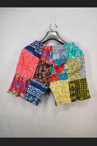 Pantalones cortos holgados de retazos de algodón 100%, patrón caliente, cintura alta, cierre de cordón, pantalón asimétrico transpirable, bordado de estilo - Product Image 3