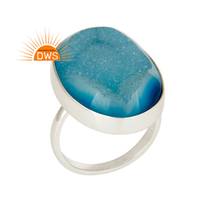Hot Selling Sterling Silver Natural Blue Druzy Gemstone <b>Statement</b> <b>Ring</b> Custom Jewelry Manufacturer - Product Image 1