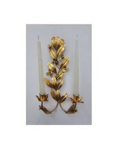 Support mural décoratif pour bougies suspendues avec 2 bougies, finition dorée, design personnalisé fantaisie - Décoration de Noël, de Pâques et de la maison - Product Image 1