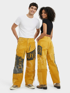 Pantalons cargo en jean patchwork tendance, délavés, pour femmes, jambe large, streetwear, vente en gros, sur mesure, OEM ODM - Product Image 2