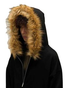 Custom Winter Casual Solid <b>Zip</b>-Up <b>Hoodie</b> with Custom Logo Plain Dyed Breathable Fabric in <b>Black</b> Red - Product Image 4