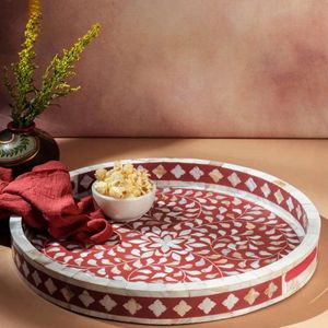 Bandeja con incrustaciones de hueso de nuevo diseño, bandeja de servicio hecha a mano india, bandeja de servicio con incrustaciones de hueso de precio directo de fábrica de lujo y alta calidad - Product Image 4