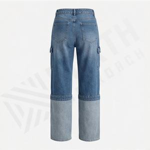 Custom Acid Wash Denim Color Blocking <b>Women</b> <b>Jeans</b> Wide Leg Vintage Patchwork Pants Loose Cotton Fade Lady <b>Baggy</b> Premium Wear - Product Image 2